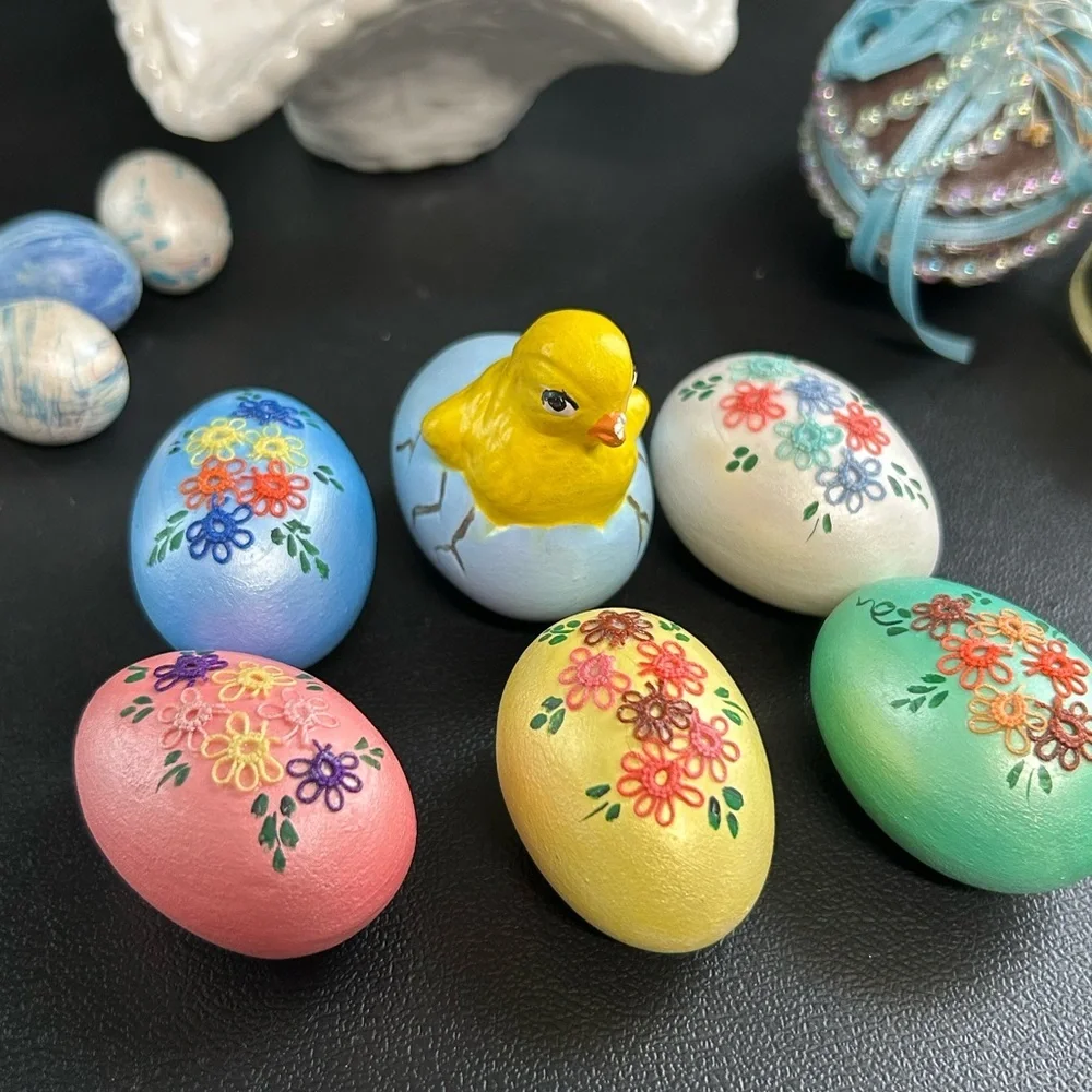 Vintage 14 Piece Easter Ceramic Basket &‎ Eggs Colorful Chick Home Decor
